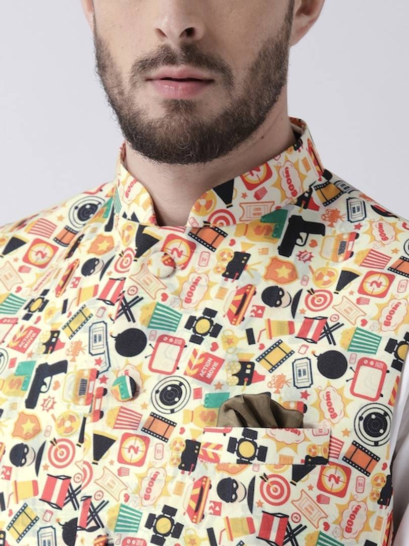 Men's Multicoloured 
Cotton Blend
 Printed Nehru Jackets